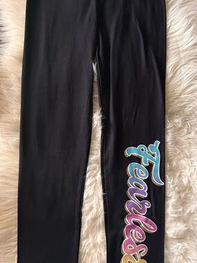Girls Black Leggings with Colorful 'Fearless' Script Accent